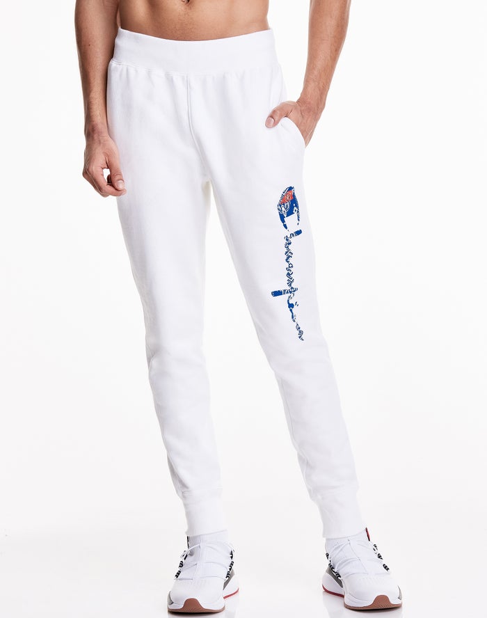 Champion Mens Joggers NZ - Reverse Weave Bandana Vintage Script Logo White ( 9713-GYBIF )